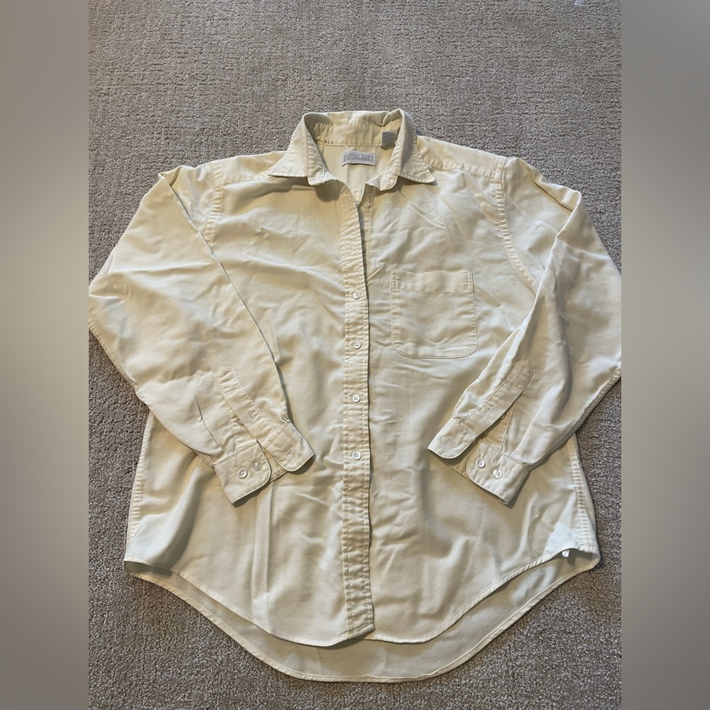 Vintage Lands End Light Yellow Women Oxford Button Up Front Shirt Size USA Made
